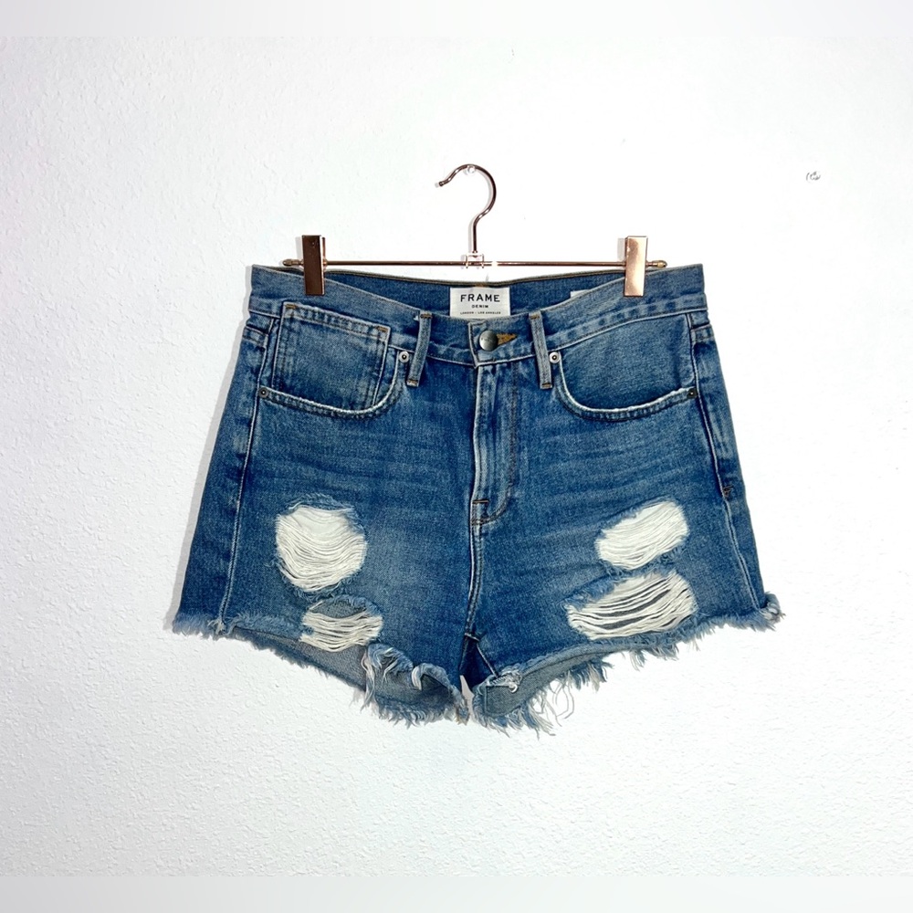 Frame Denim Le Stevie Short Sunset Cove Distressed Raw Hem Jean Shorts Size‎ 26